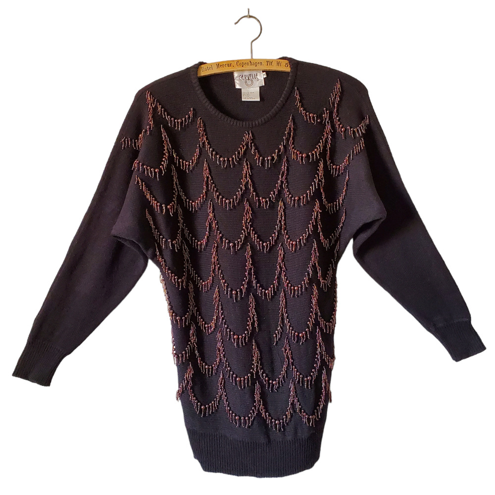 Cervelle Womens M Pullover Sweater Black Long Sleeve Jewel Neck Beads
